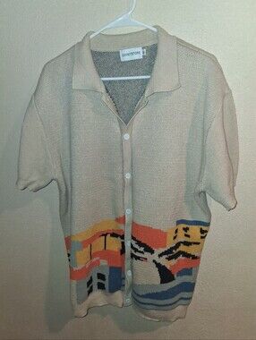 Oxknit Store Mens 70's Retro Button Down Short Sleeve Sweater 3X